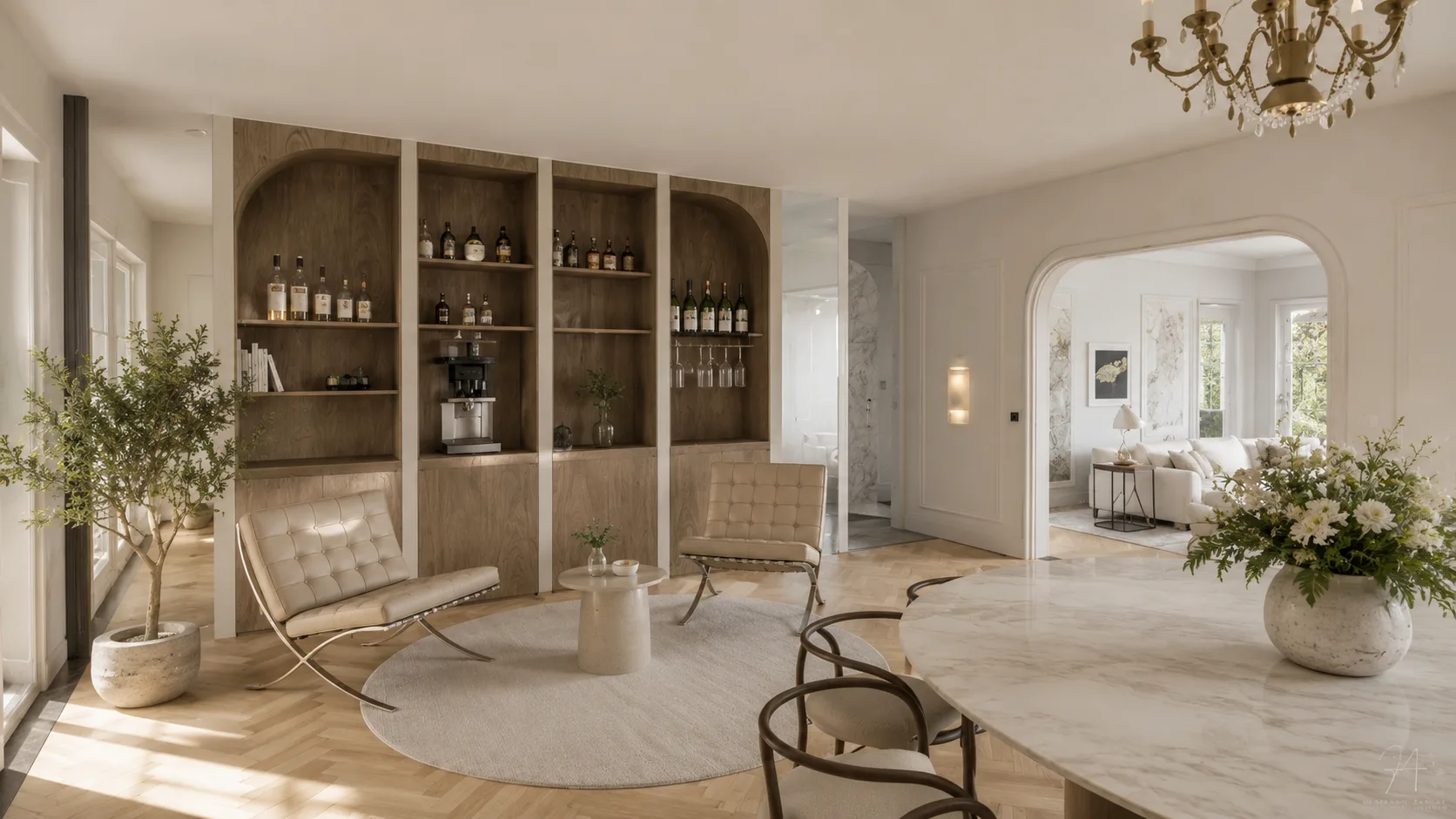 Intérieur raffiné d’appartement de prestige avec finitions haut de gamme